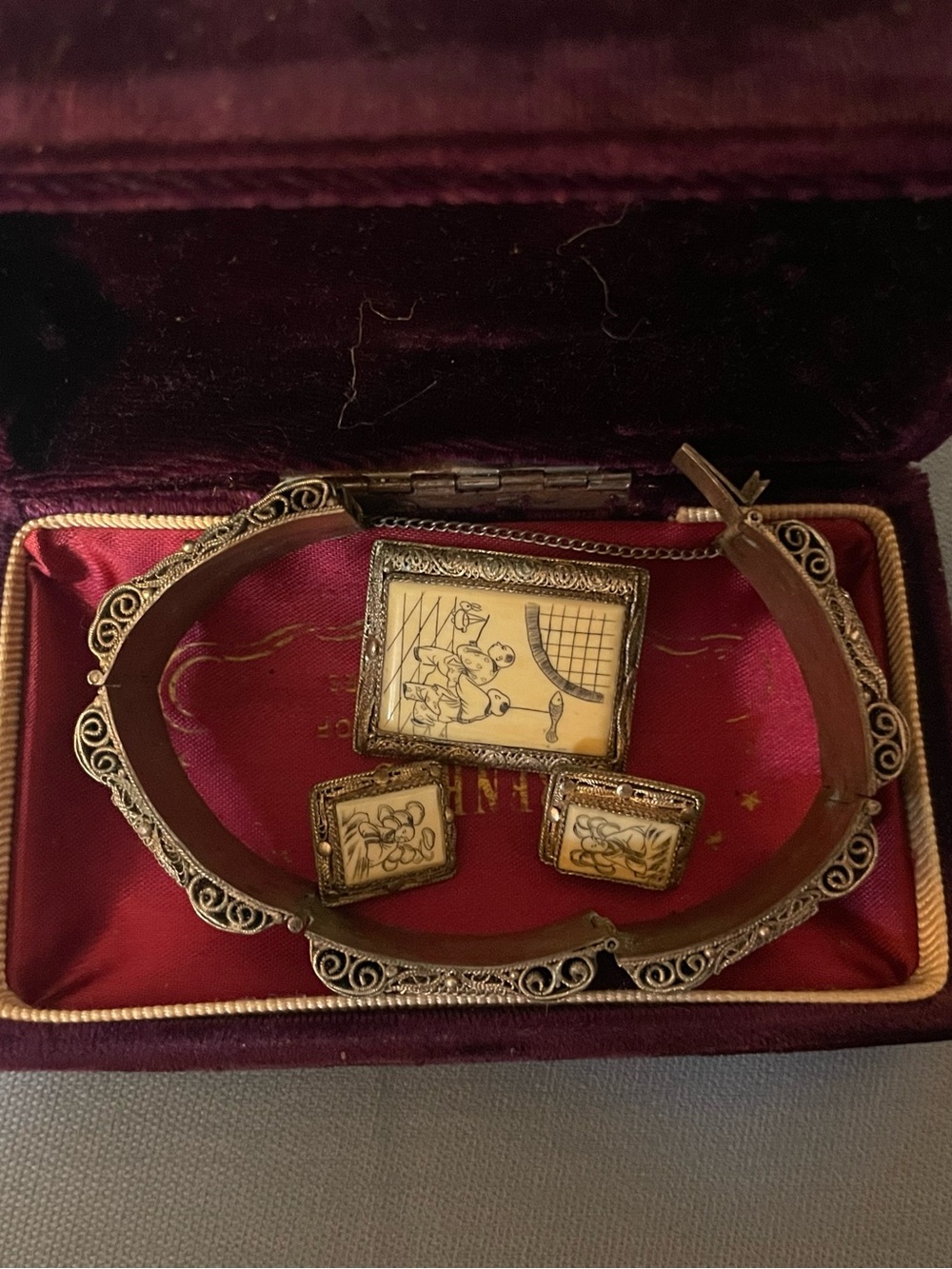 Antique Chinese/ China Jewelry Set Filigree Bracelet and Cufflink Set